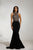 Tinaholy Couture - T1848 Applique Halter Mermaid Dress With Train In Black and Gold