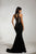 Tinaholy Couture - T1848 Applique Halter Mermaid Dress With Train In Black and Gold