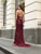 Tinaholy Couture - T1888 Sequined Lace Deep V-neck Trumpet Dress In Red