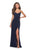 La Femme - 28079 Long Surplice High Slit Jersey Gown In Blue
