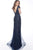 Jovani - 68197 Cap Sleeves Beaded Column Dress In Blue and Black