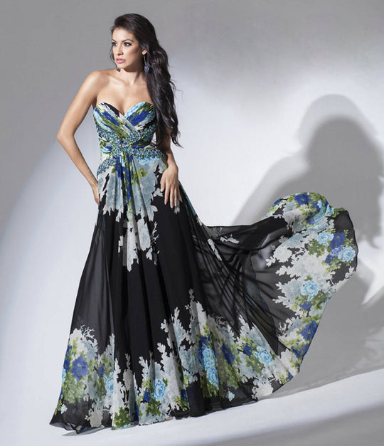 TB Evenings by Mon Cheri - TBE11548 Long Dress In Black Green Multicolor