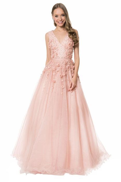 Terani Couture - Floral Embroided Long Dress 1612P1123B in Pink