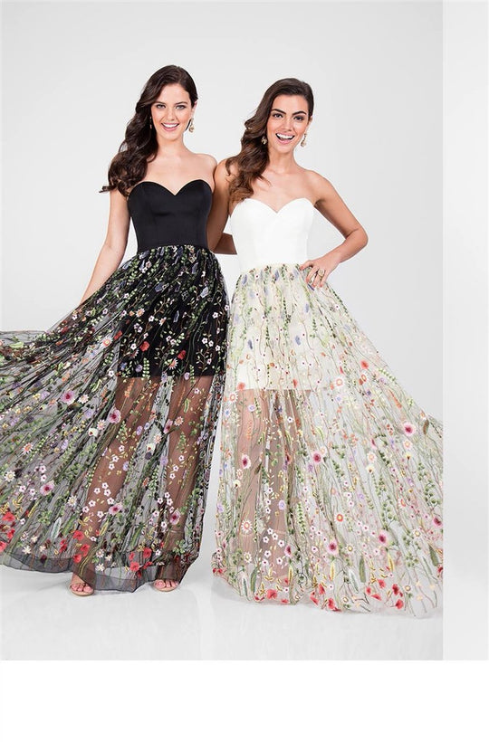 Terani Couture - Strapless Sweetheart Floral Embroidered Dress 1711P2869 In Black and White