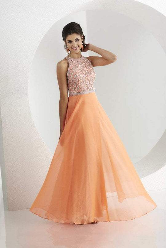 Luminous Jewel A-Line Chiffon Long Evening Gown 46055 In Orange