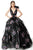 Jovani - 67114 Low V-Neck Floral Ballgown In Black and Multi