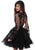 Tarik Ediz - 50414 Sheer Long Sleeve Floral Lace A-line Dress In Black