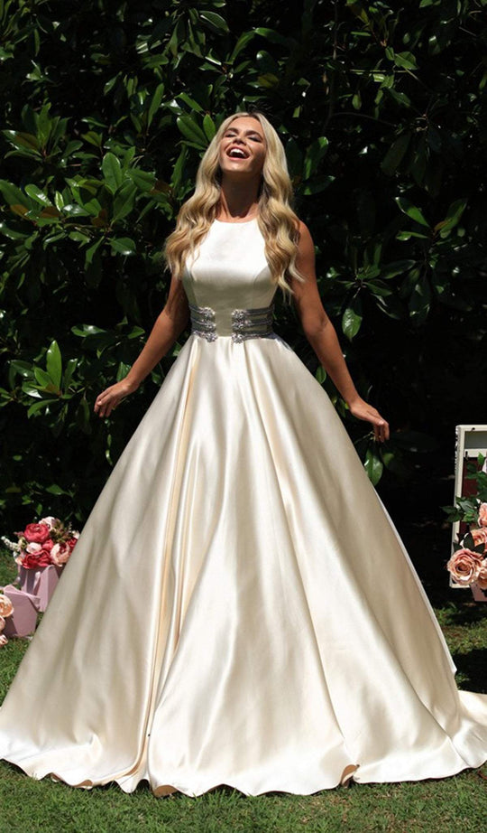 Tarik Ediz - 50433 Embellished Jewel Neck Ballgown In Gold