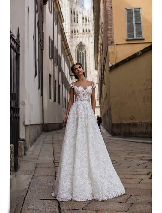 Tarik Ediz - 93644 Illusion Neckline Allover Lace A-Line Evening Gown