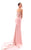 Tarik Ediz - 93408 Illusion Beaded Floral Lace High Slit Gown In Pink