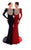Tarik Ediz - 93423 Bejeweled Illusion Bodice Long Sleeve Gown In Black and Red