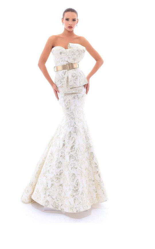 Tarik Ediz - 93437 Strapless Mermaid Gown with a Bow In Neutral