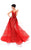 Plunging Illusion Applique Lace Overskirt Gown 93439 in Red