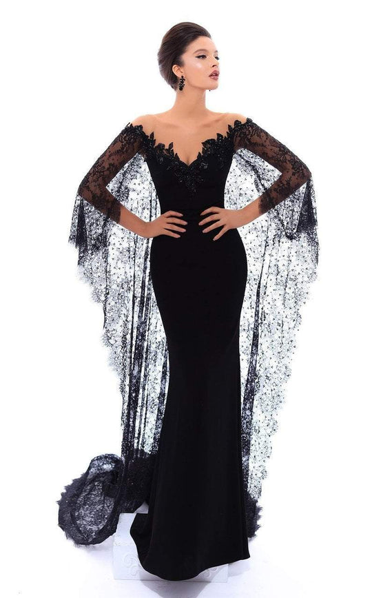 Tarik Ediz - 93446 Embroidered Lace Illusion Fitted Dress In Black