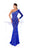 Tarik Ediz - 93454 Long Sleeve Asymmetrical Lace Mermaid Gown In Blue