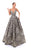 Tarik Ediz - 93483 Floral Plunging Pleated Ballgown In Gray