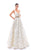 Tarik Ediz - 93484 Plunging V-Neck Gilded Blossoms Ballgown In White