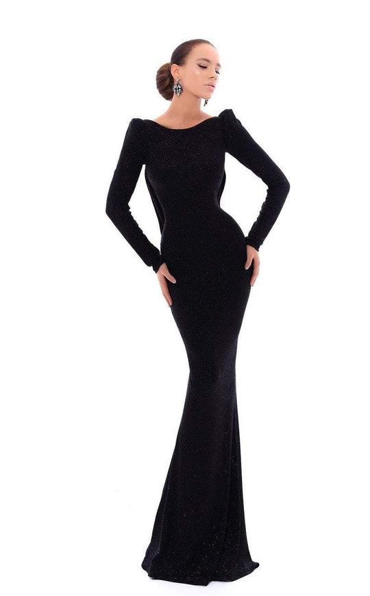 Tarik Ediz - 93485 Fitted Long Sleeves Cowl Evening Dress In Black