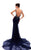 Tarik Ediz - 93491 Beaded Plunging Gown with Train In Blue