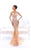 Tarik Ediz - 93495 Illusion High Neckline Beaded Long Sleeve Dress In White and Neutral