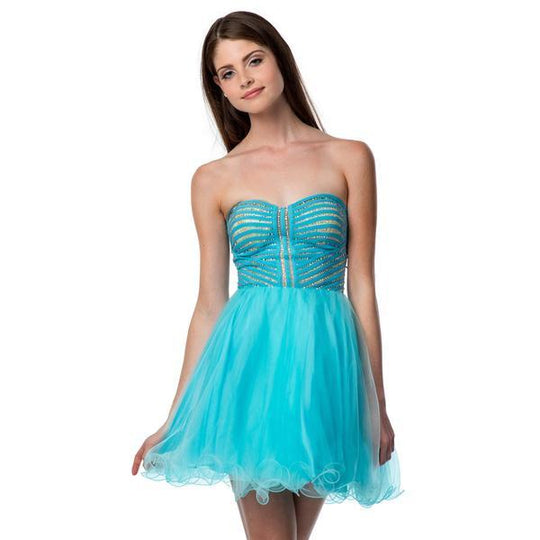 Terani Couture - 151P0018B Beaded Strapless Sweetheart Cocktail Dress in Blue