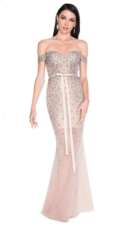 Terani Couture - 1812P5378 Embellished Off-Shoulder Mermaid Dress In Pink