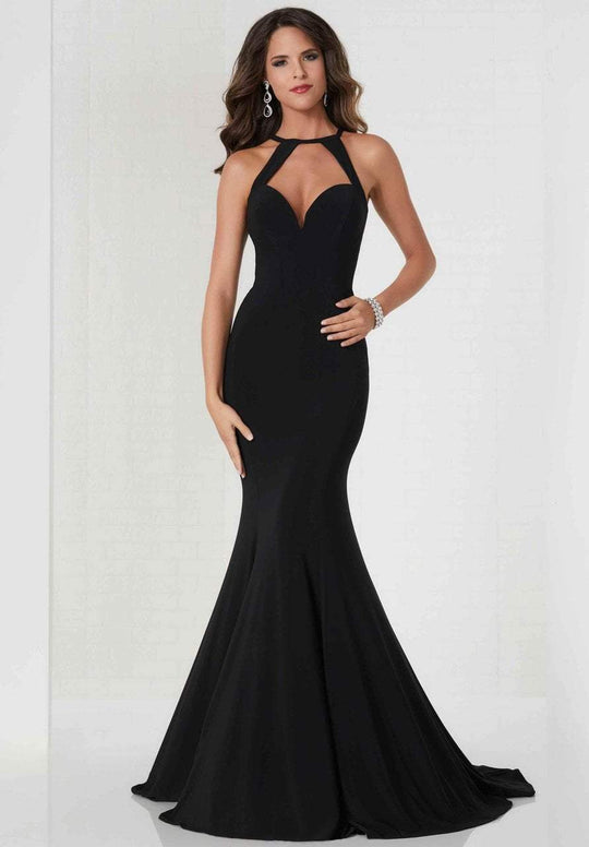 Tiffany Homecoming - 46114 Halter Jersey Trumpet Dress With Cutouts In Black