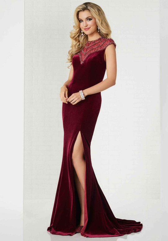 Tiffany Homecoming - 46119 Beaded Fitted Evening Dress with Slit In Red