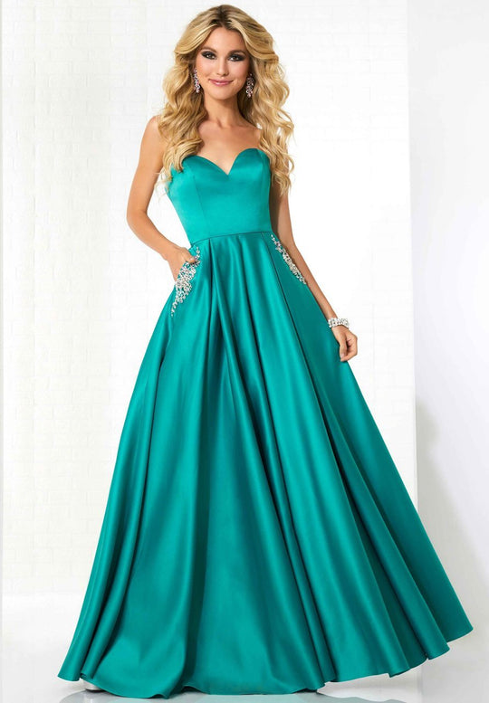 Tiffany Homecoming - 46120 Strapless Sweetheart Satin Ballgown In Green