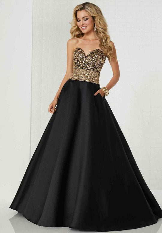 Tiffany Homecoming - 46127 Strapless Bedazzled Sweetheart Mikado Ballgown In Black