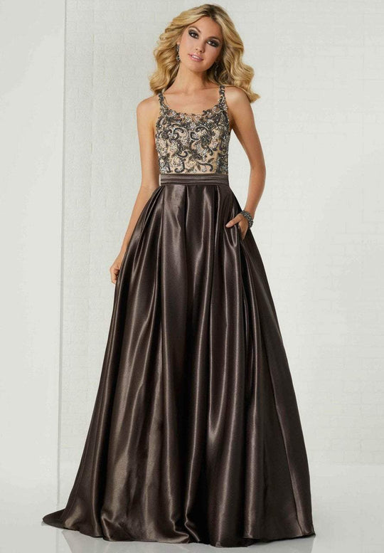 Tiffany Homecoming - 46132 Beaded Scoop Neck Pleated Ballgown In Gray and Neutral