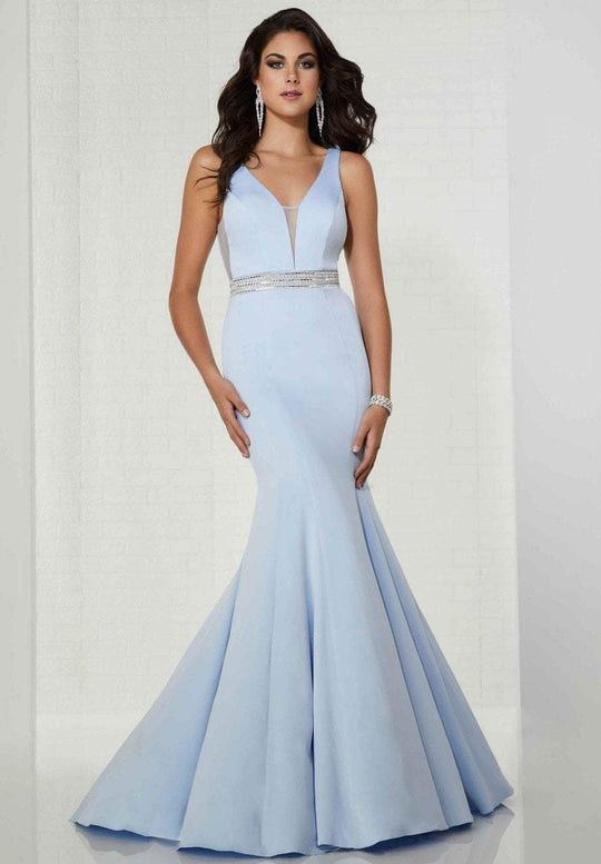 Tiffany Homecoming - 46133 Deep V-neck Crepe Mermaid Gown In Blue