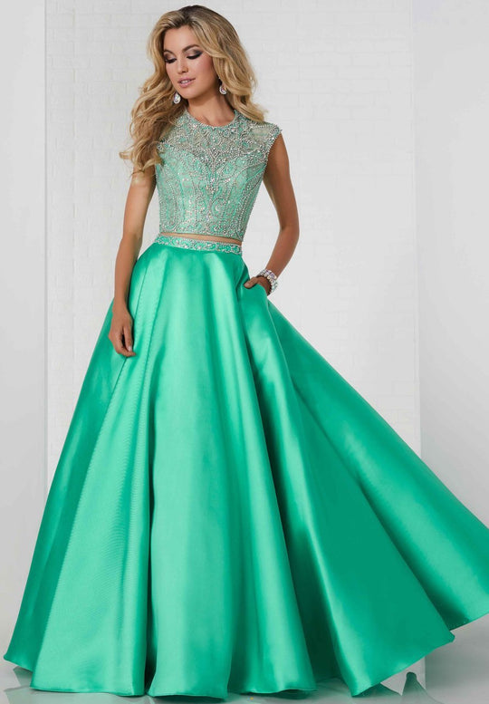 Tiffany Homecoming - 46136 Embellished Two-Piece Mikado Ballgown In Green