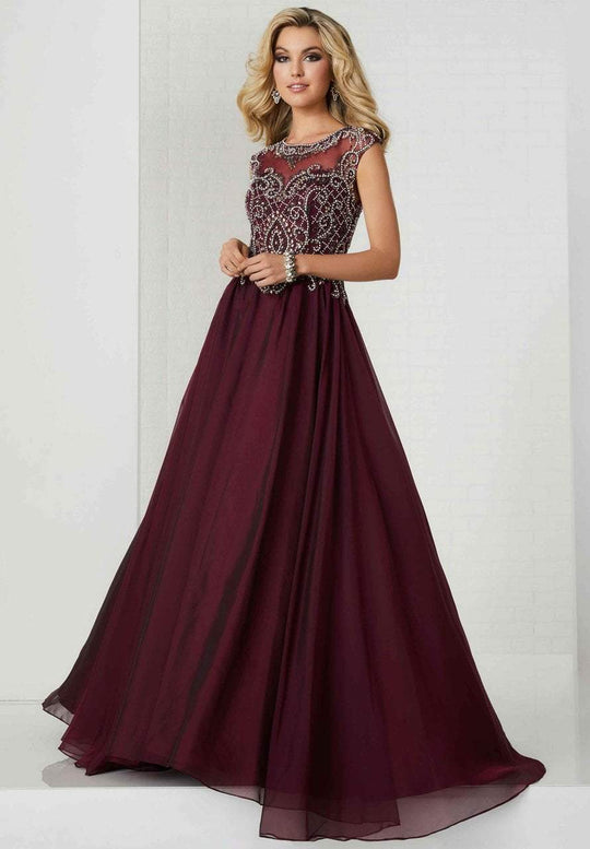 Tiffany Homecoming - 46137 Beaded Illusion Bateau Neck A-line Gown In Red