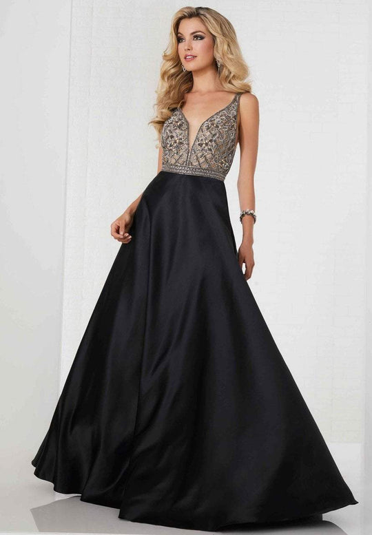 Tiffany Homecoming - 46139 Beaded Deep V-neck Satin A-line Gown In Gray and Black