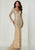 Tiffany Designs - Jeweled Long Sleeve Plunging Sheath Gown 46140 In Neutral