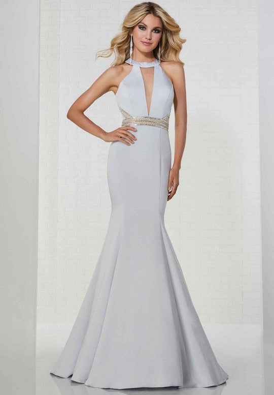 Tiffany Homecoming - 46141 Bead Accented Halter Trumpet Dress In Silver