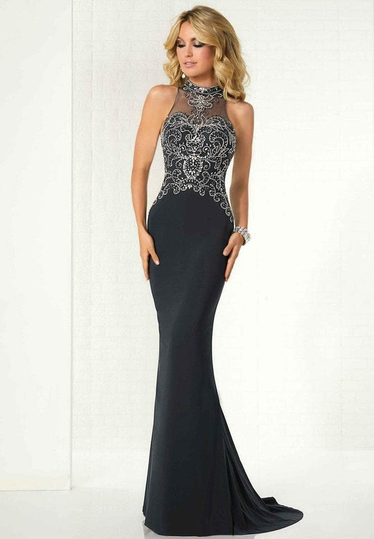 Tiffany Homecoming - 46148 Beaded High Neck Jersey Sheath Gown In Gray