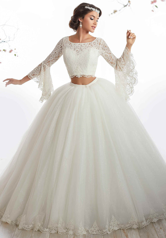 Quinceanera Collection - 26876 Two Piece Lace Bell Sleeves Ballgown