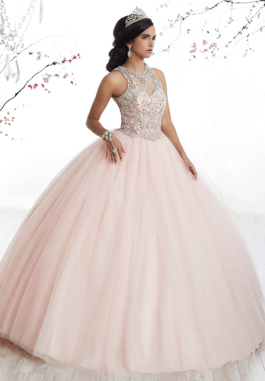Fiesta Gowns - 56327 Sleeveless Beaded Halter Tulle Ballgown