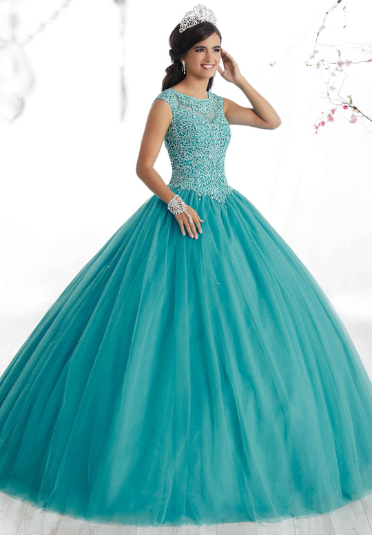 Fiesta Gowns - 56329 Beaded Cap Sleeve Tulle Ballgown