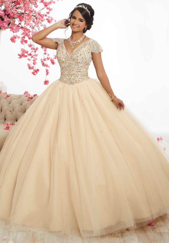 Fiesta Gowns - 56335 Beaded V-neck Tulle Ballgown