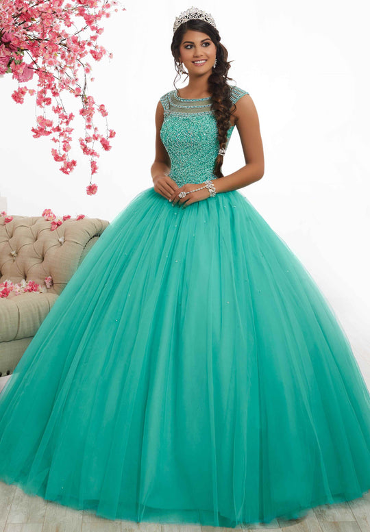 Fiesta Gowns - 56340 Sequined Cap Sleeve Bateau Tulle Ballgown