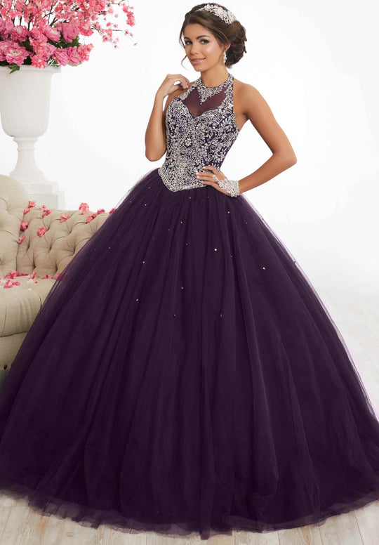 Fiesta Gowns - 56345 Rhinestone Accented Halter Ballgown