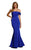 Tinaholy Couture - T1832 Asymmetrically Draped Off Shoulder Long Gown In Blue