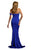 Tinaholy Couture - T1832 Asymmetrically Draped Off Shoulder Long Gown In Blue