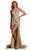 Tinaholy Couture - T1846 Sequin-Textured Lace High Slit Sheath Gown In Gold