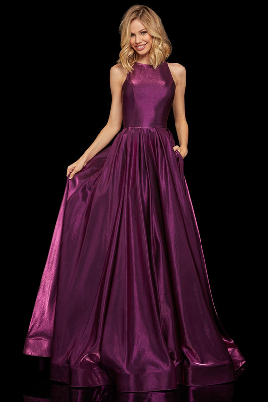 Sherri Hill - 52958 Criss Cross Back A-Line Long Dress In Purple