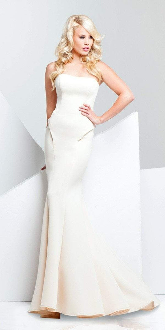 Mon Cheri Strapless Fitted Evening Dress 115704 in Neutral and White