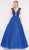 Colors Dress - 2007 Cap Sleeve Plunging Illusion Inset Ballgown in Blue